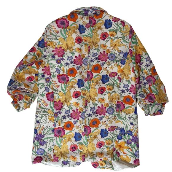 Milk & Honey Floral Blazer Women's M Open Front Jacket Ruched Sleeves - Picture 3 of 8